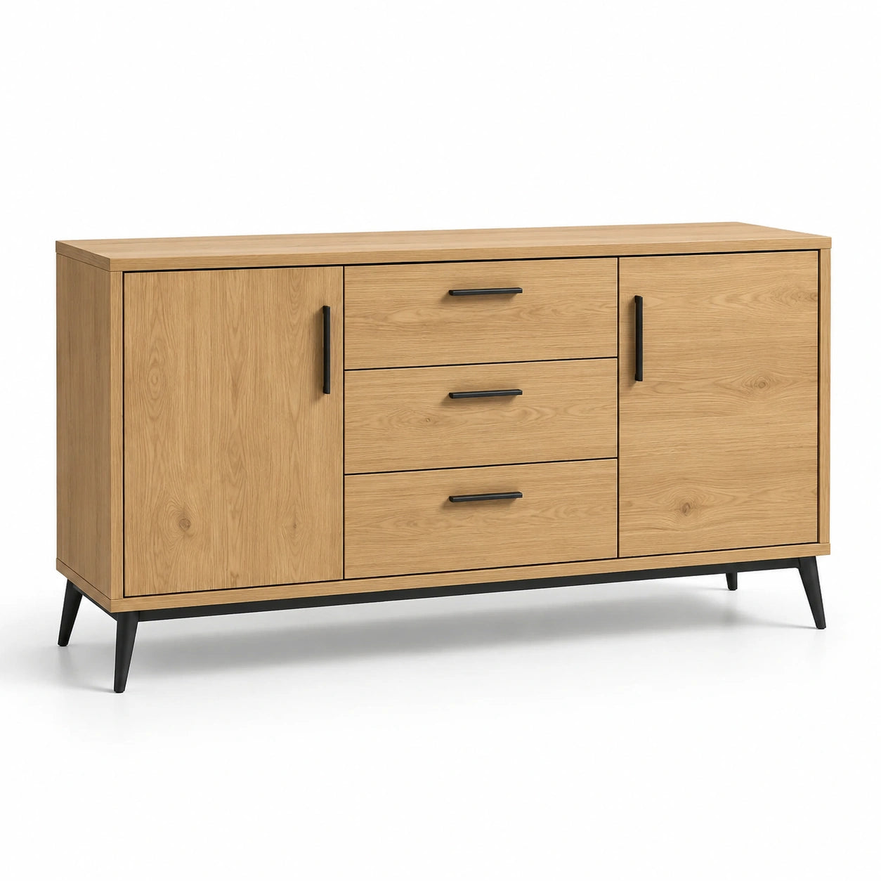 Sideboard aus Eichenfurnier mit Metallbeinen, 150x75x40 cm