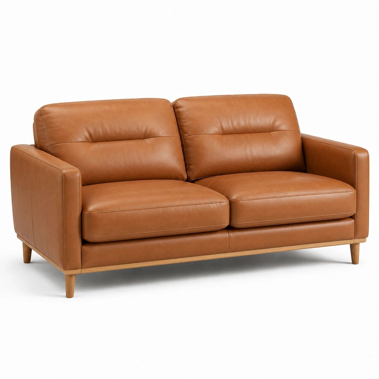 2-Sitzer Ledersofa Anilinleder Braun mit Holzfüßen 200cm