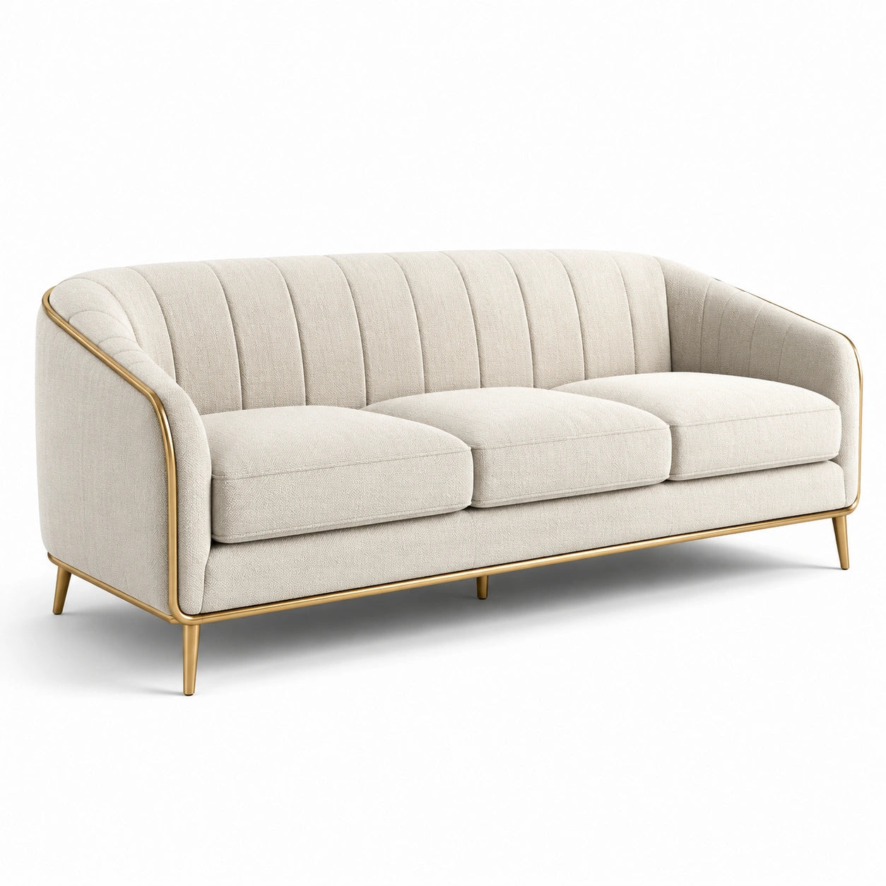 3-Sitzer Sofa aus Textilgewebe mit Metallrahmen in Beige