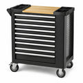 Stahl Werkzeugwagen mit 8 Schubladen und Holzoberfläche, Schwarz, 90 cm
