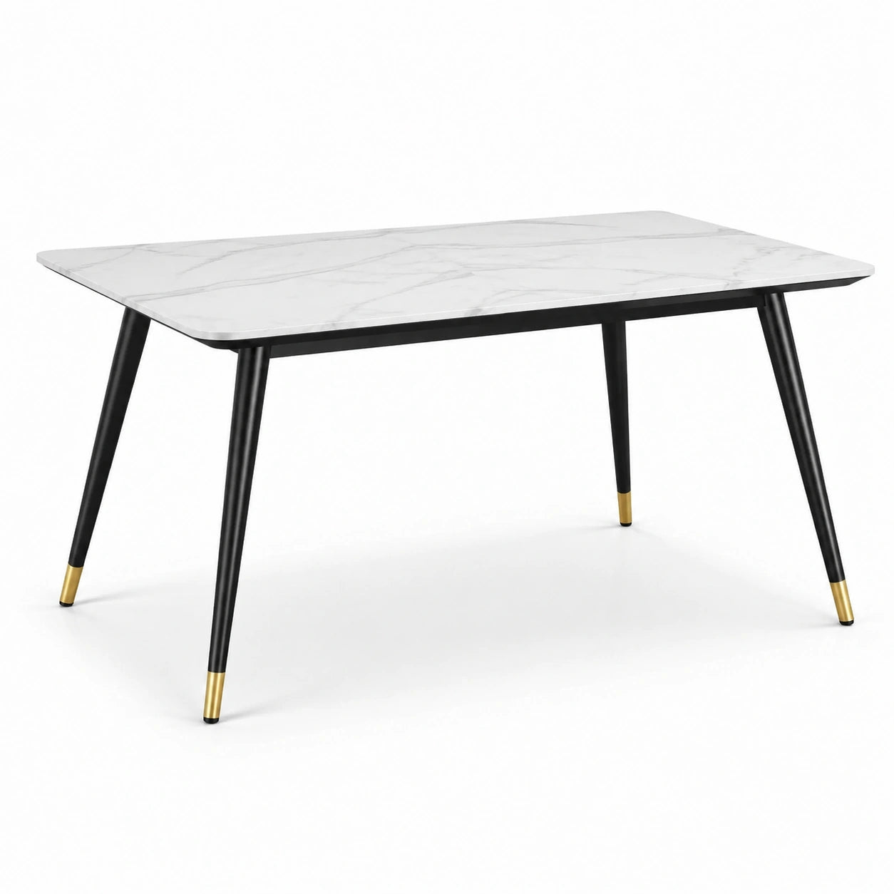 Rechteckiger Tisch mit Marmoroptikplatte aus MDF und Metallbeinen 140x80x75cm Schwarz/Weiß
