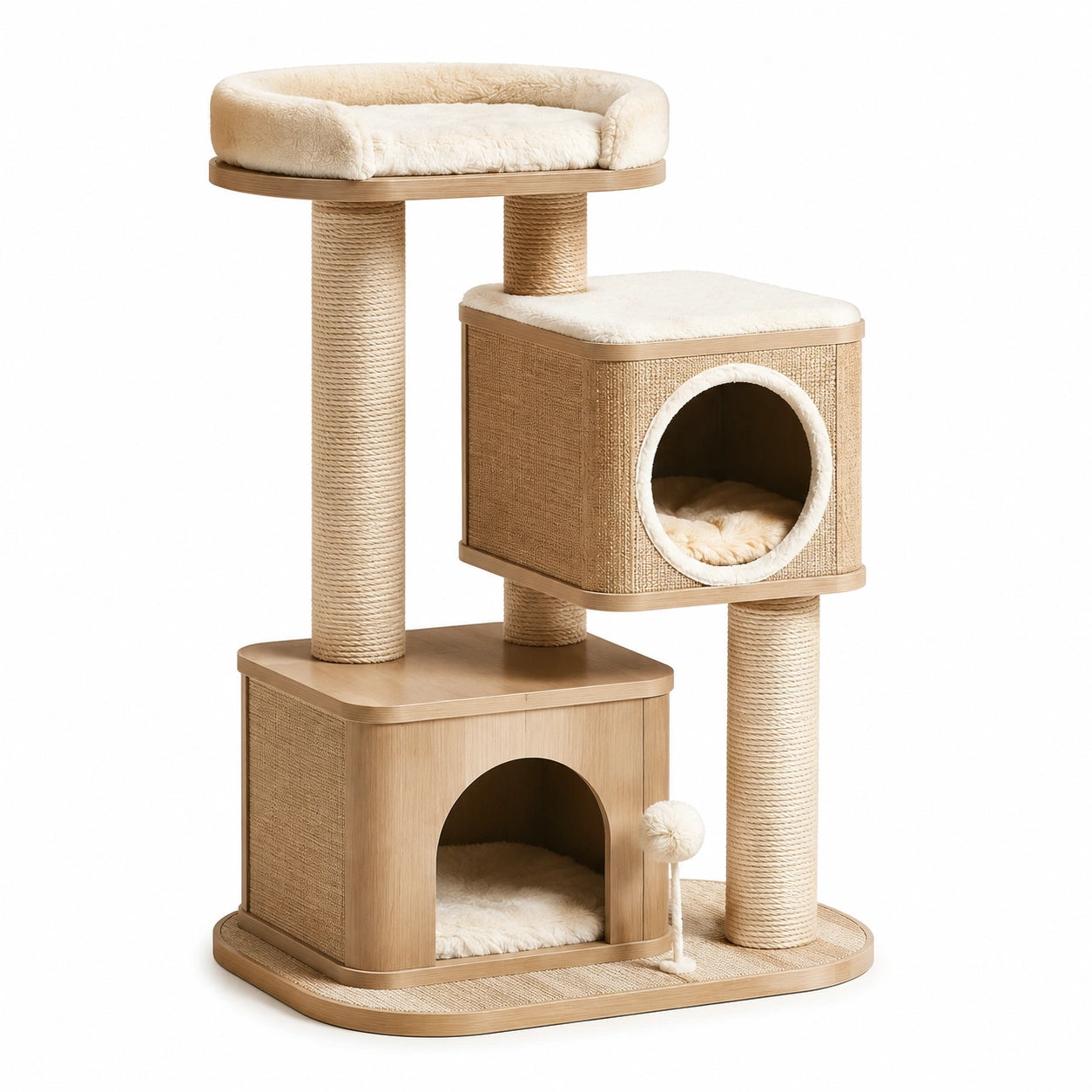 Katzenklettergerüst aus MDF-Holz mit Sisal in Beige