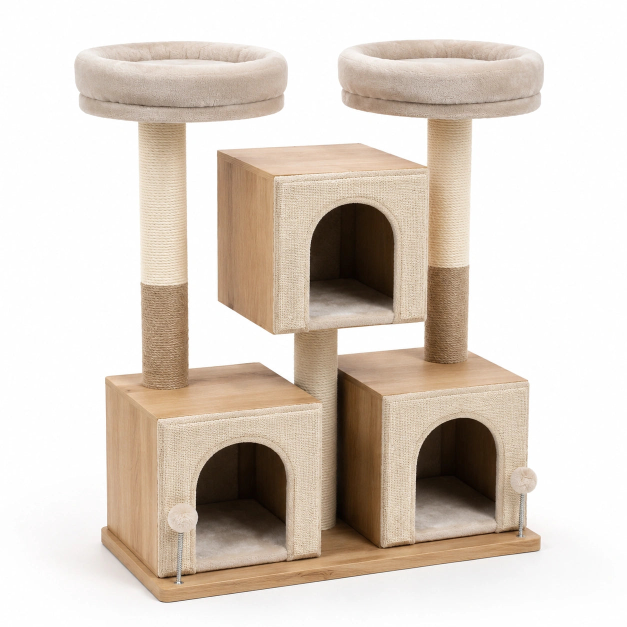 Katzenkratzbaum aus MDF-Holz mit Sisal und Polyester, beige, 60cm x 40cm x 120cm