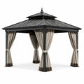 Aluminium-Pavillon Schwarz mit Polyester-Vorhängen 300x400 cm