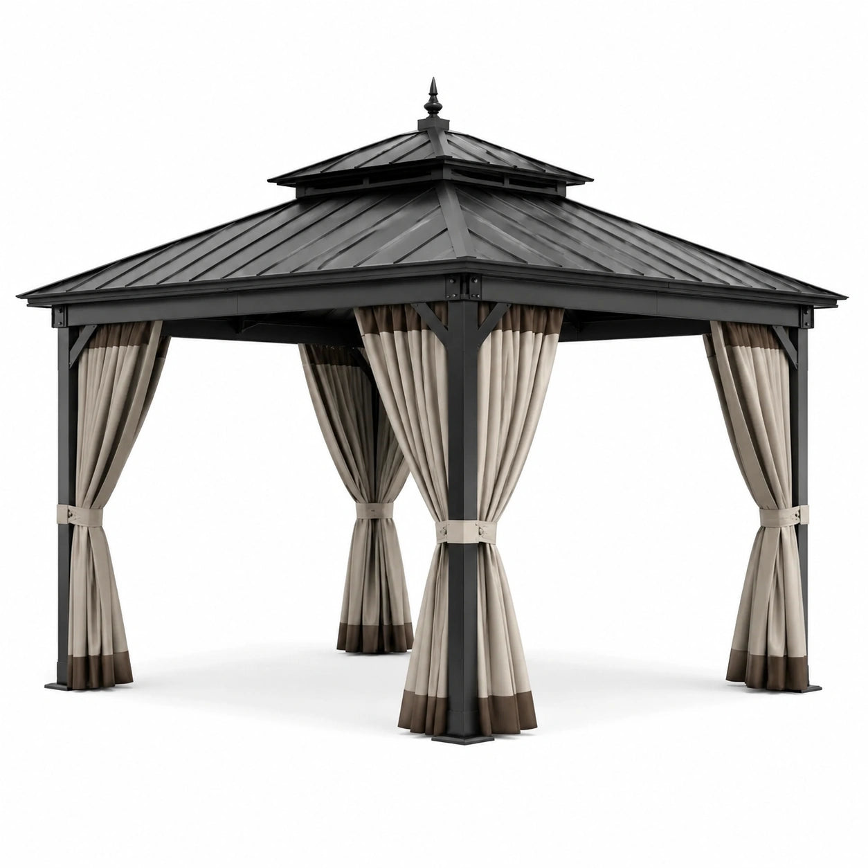 Aluminium-Pavillon Schwarz mit Polyester-Vorhängen 300x400 cm