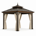 Gartenpavillon Stahl Braun 300x300cm mit Polyester Vorhängen