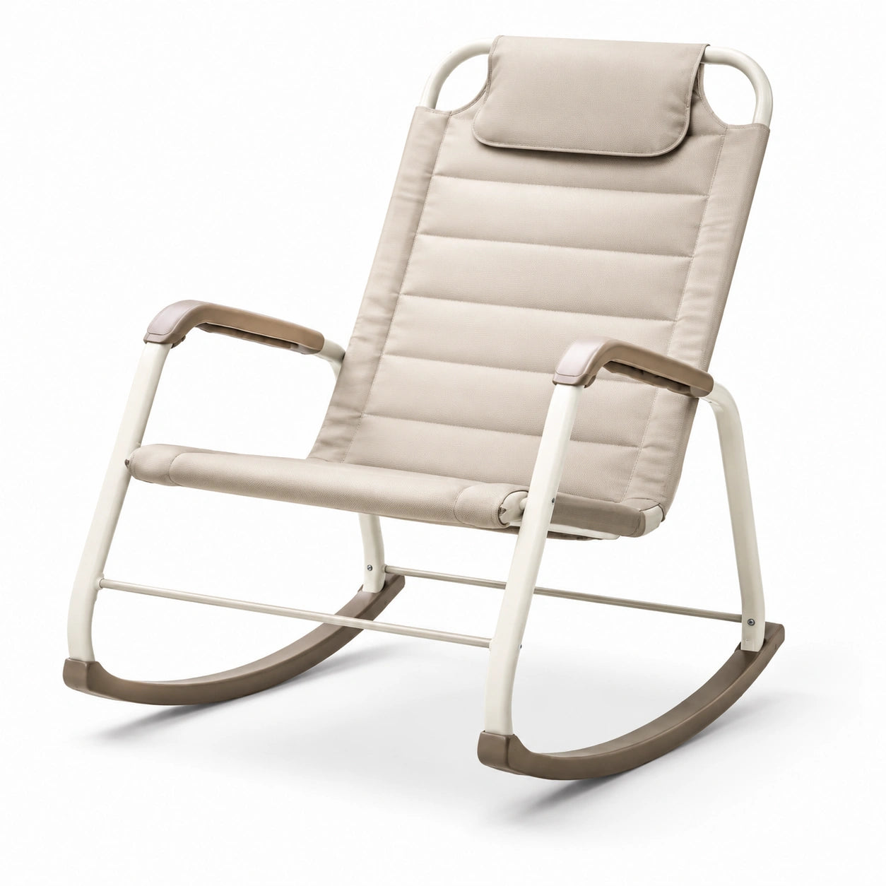 Schaukelstuhl aus Stahl mit Polyesterbezug Beige