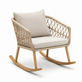 Schaukelstuhl aus Holz und Rattan mit Kissen, Beige